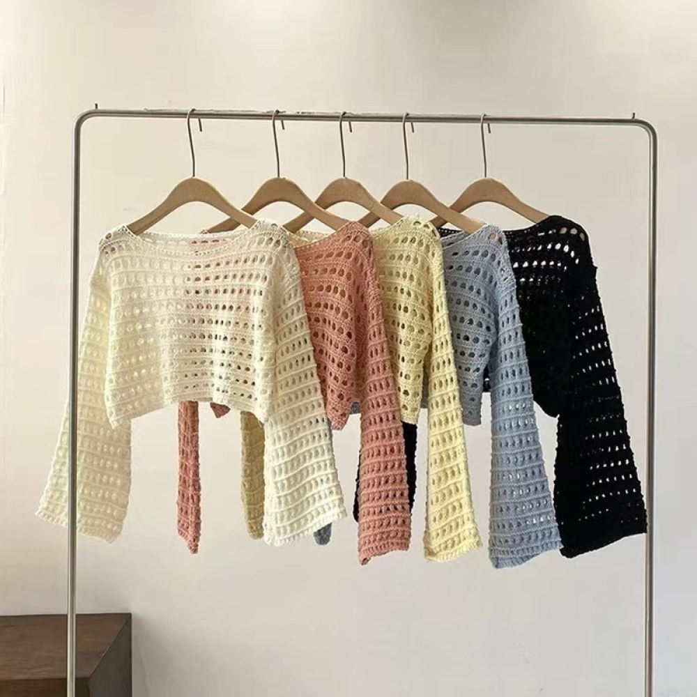 Crop Top Crochet - Summer Thin Knitted Sweater Women French