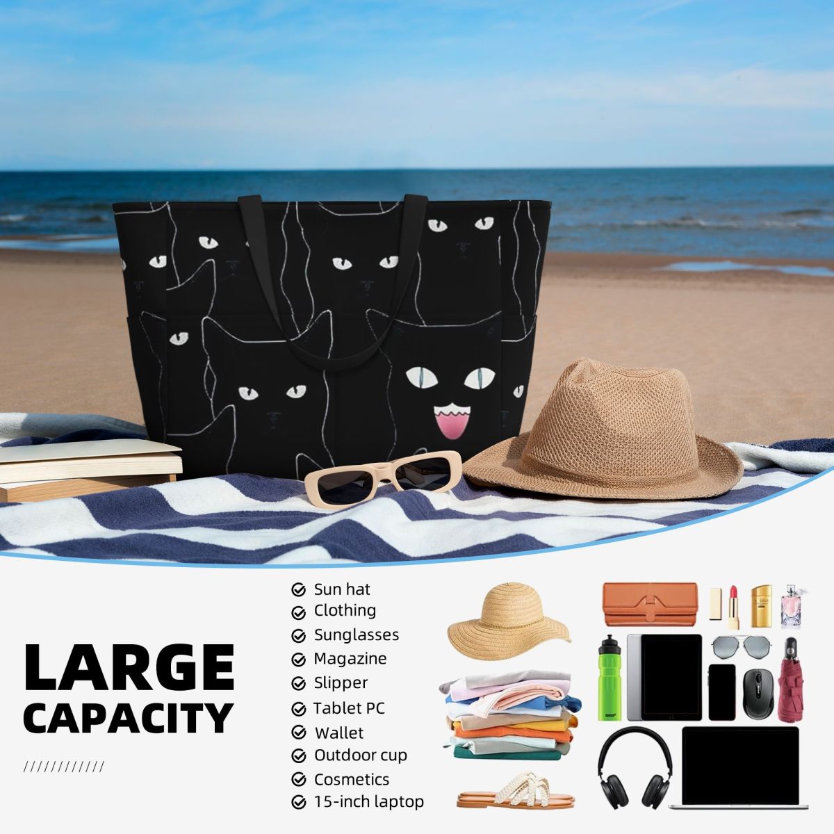 Colorful Cat Silhouettes Carto - Tote Bag Beach 评论和价格