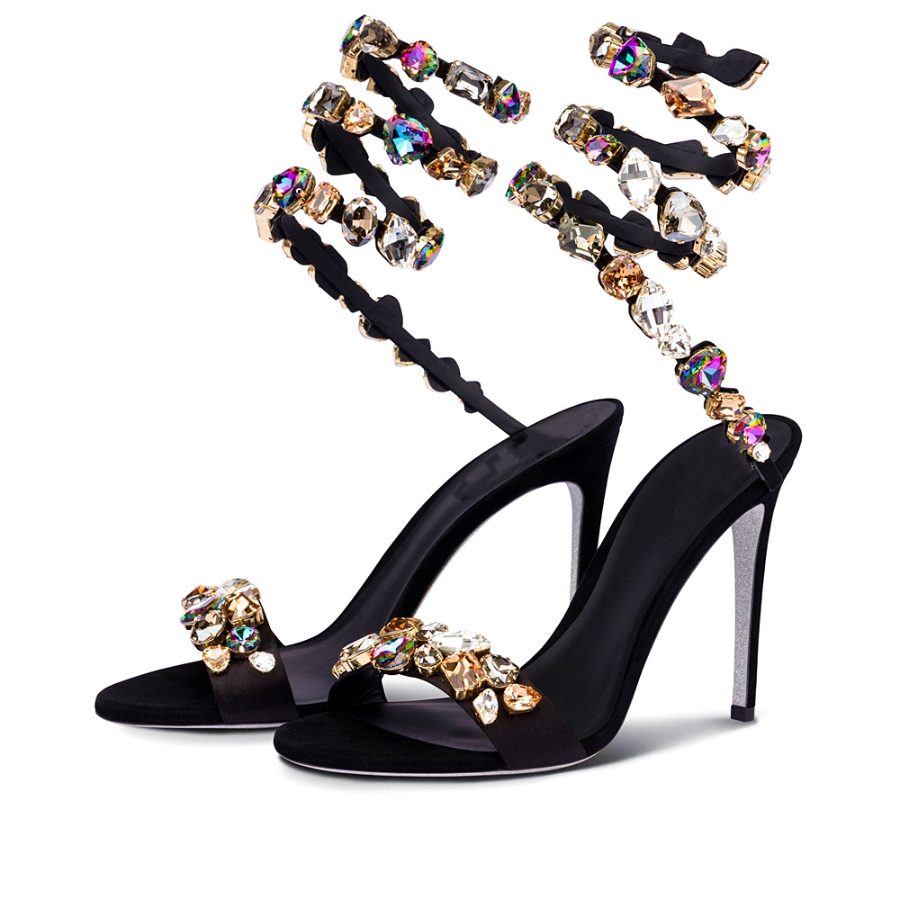 Glitter Multi Rhinestone Snake - Sandal Strappy Heeled 评论和价格