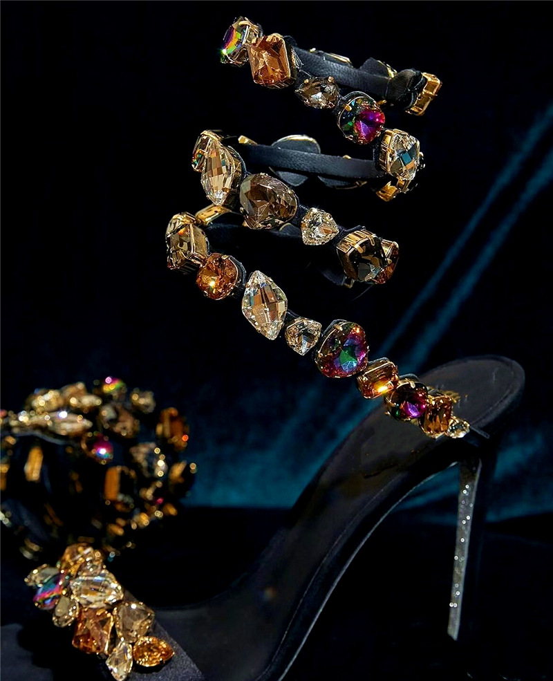 Glitter Multi Rhinestone Snake - Sandal Strappy Heeled 评论和价格
