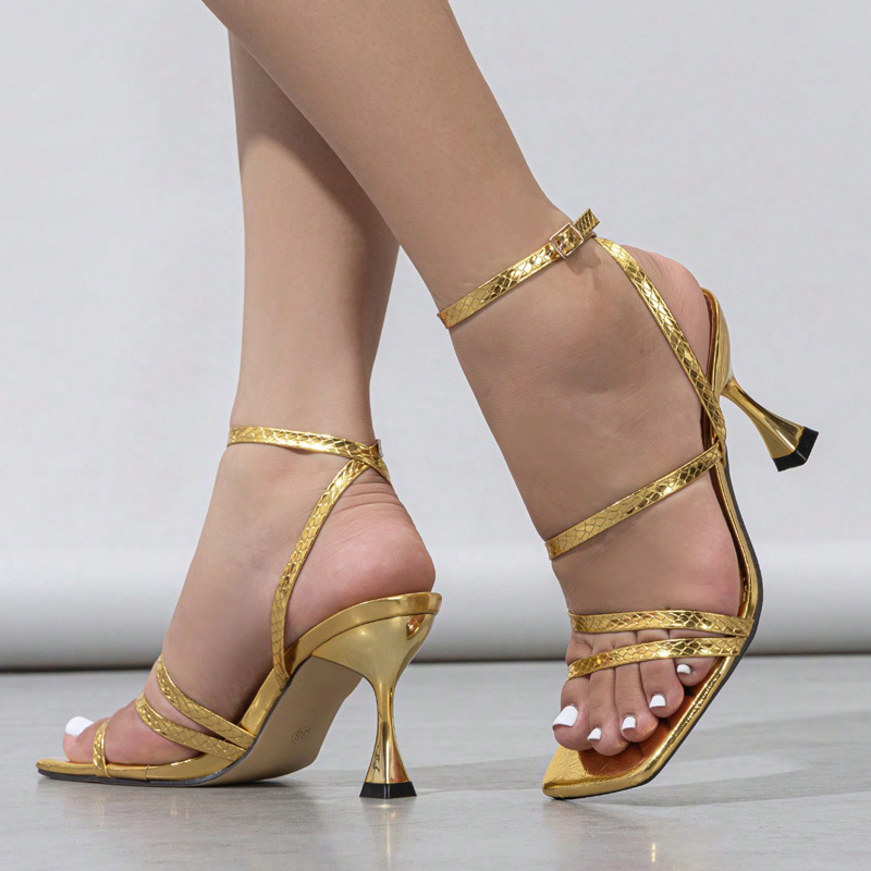 Sexy Snake Print Leather Ankle - Sandal Strappy Heeled 评论和价格