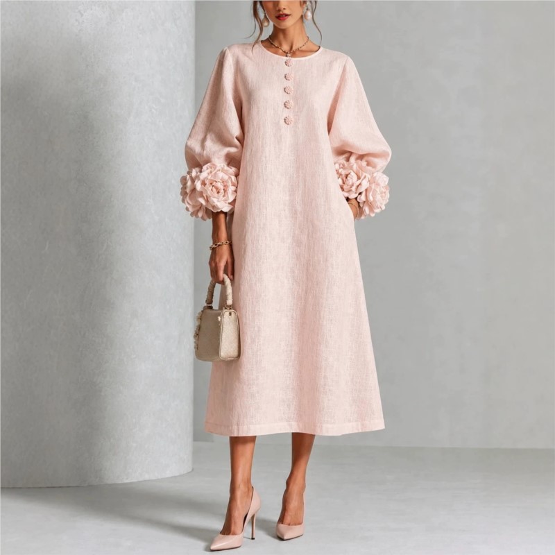Elegant Women Linen Midi Dress - Midi Skirt Floral 评论和价格