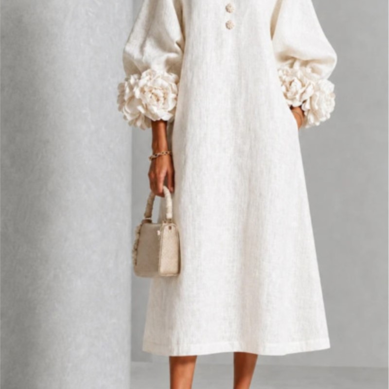Elegant Women Linen Midi Dress - Midi Skirt Floral 评论和价格