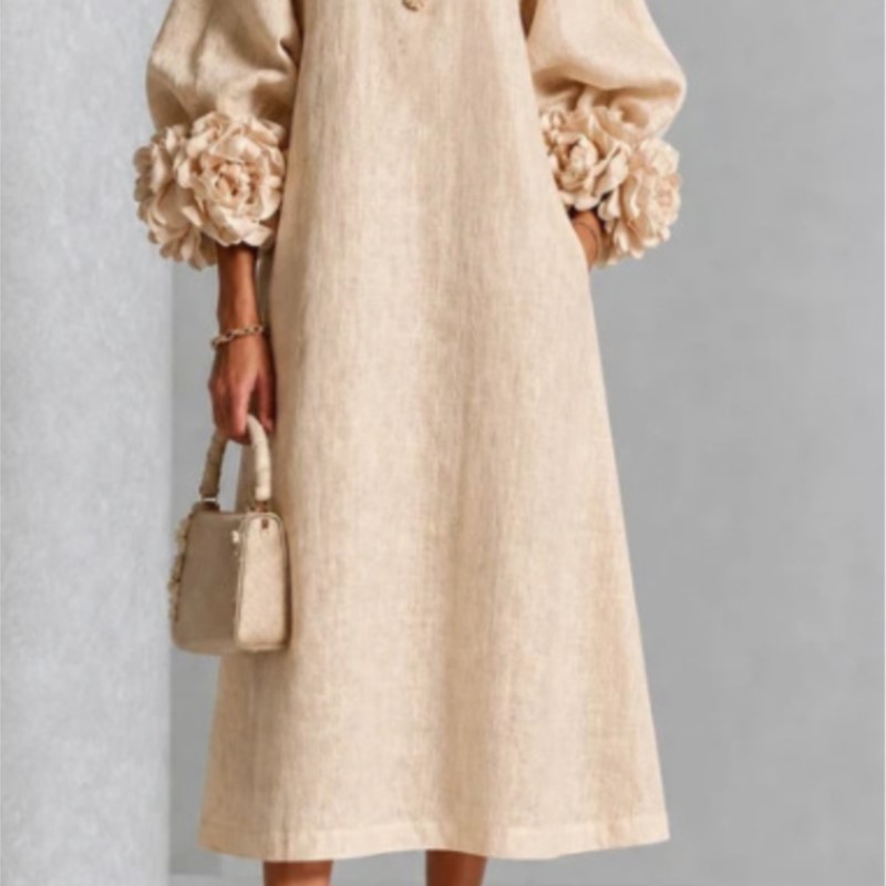 Elegant Women Linen Midi Dress - Midi Skirt Floral 评论和价格