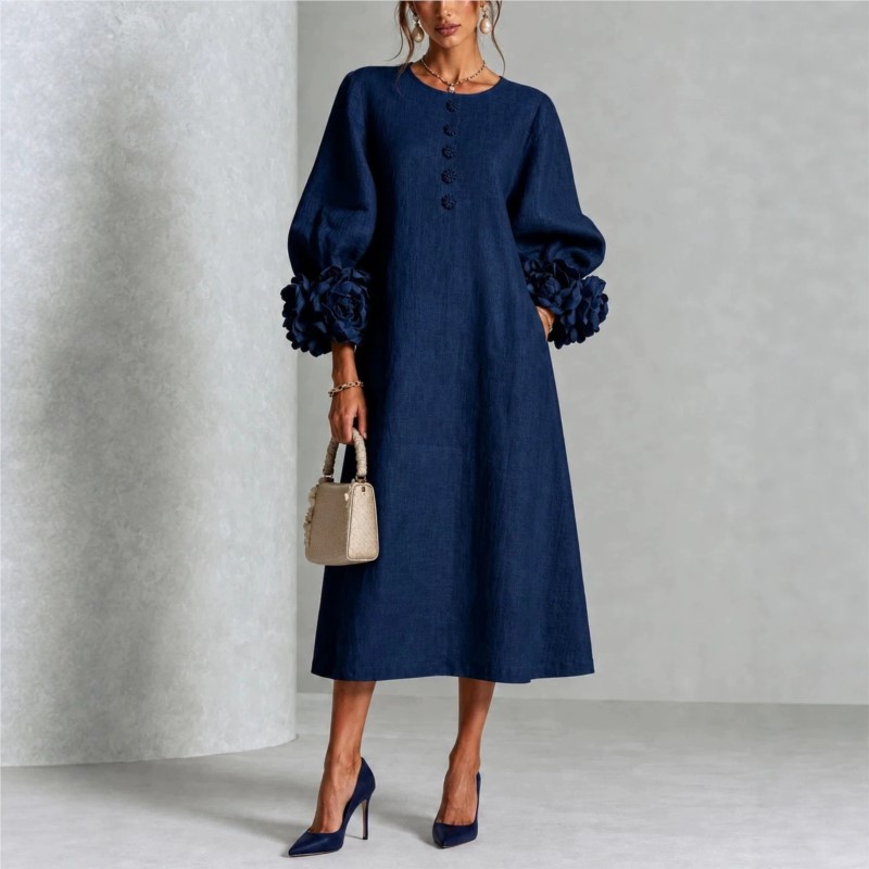 Elegant Women Linen Midi Dress - Midi Skirt Floral 评论和价格
