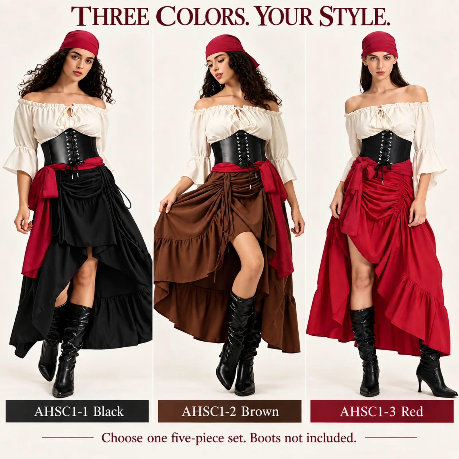 Women Pirate Costume Set Blous - Blouse Off Shoulder 评论和价格