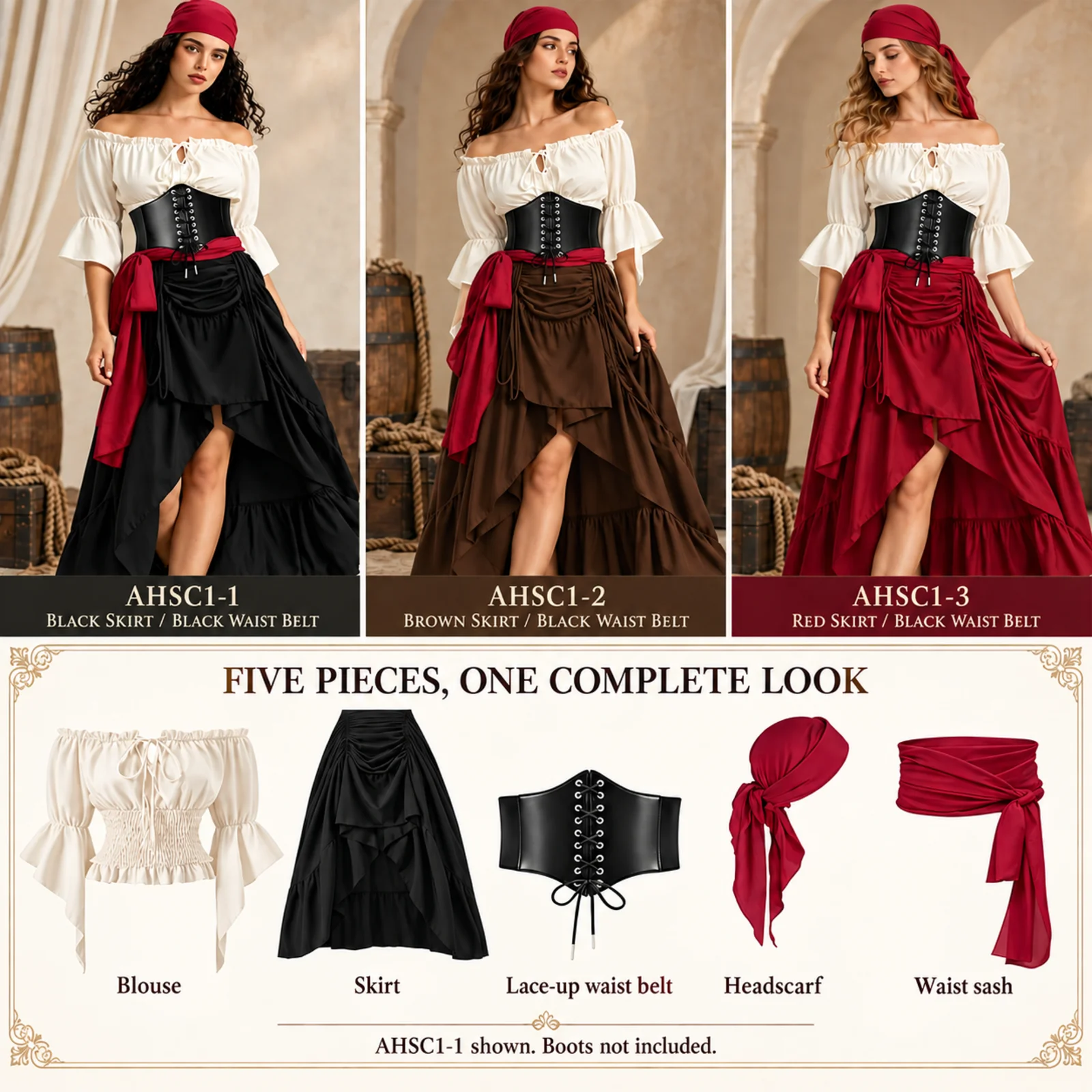 Women Pirate Costume Set Blous - Blouse Off Shoulder 评论和价格