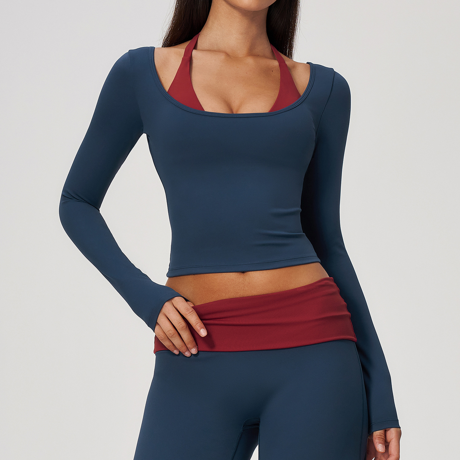 Halter Long Sleeve Yoga Crop T - Crop Top Crochet 评论和价格