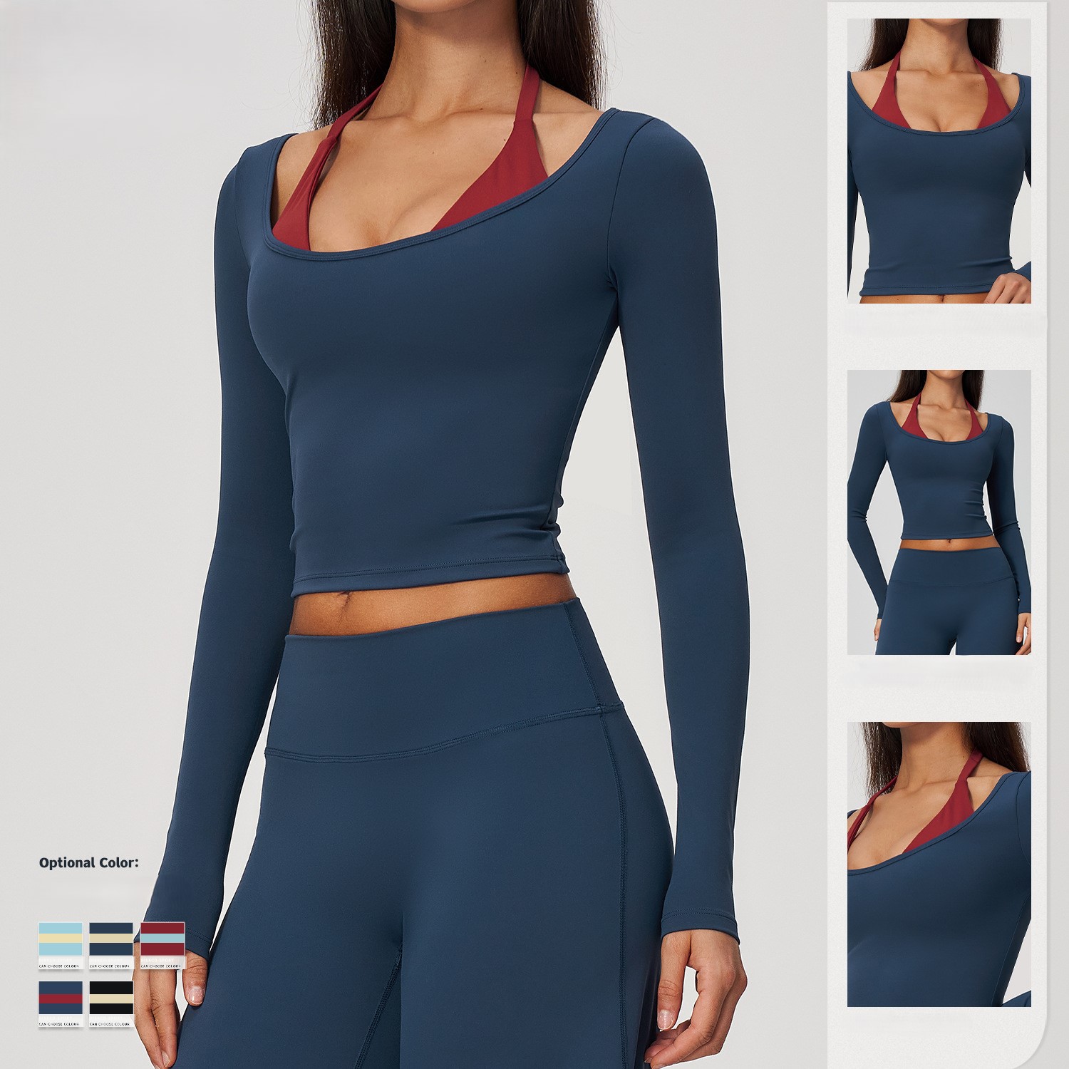 Halter Long Sleeve Yoga Crop T - Crop Top Crochet 评论和价格