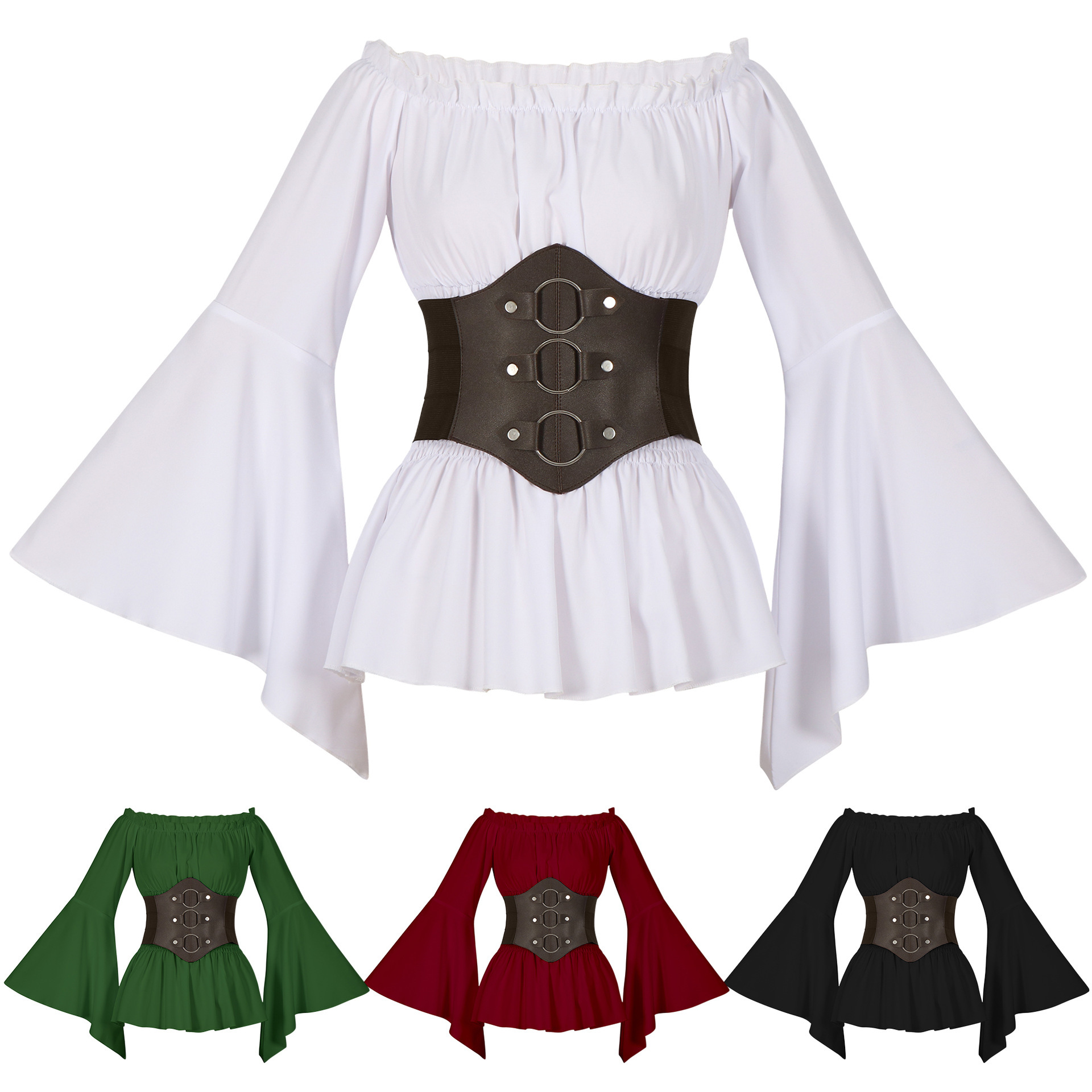 Medieval Victorian Pirate Shir - Blouse Off Shoulder 评论和价格