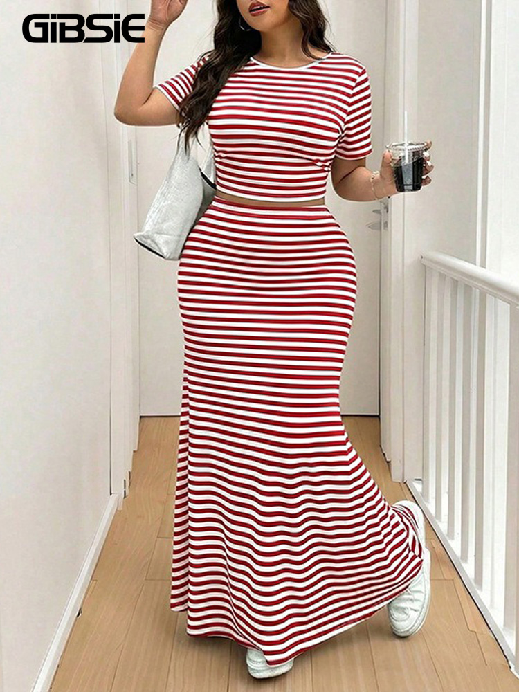 GIBSIE Plus Size Striped O-Nec - Crop Top Crochet 评论和价格