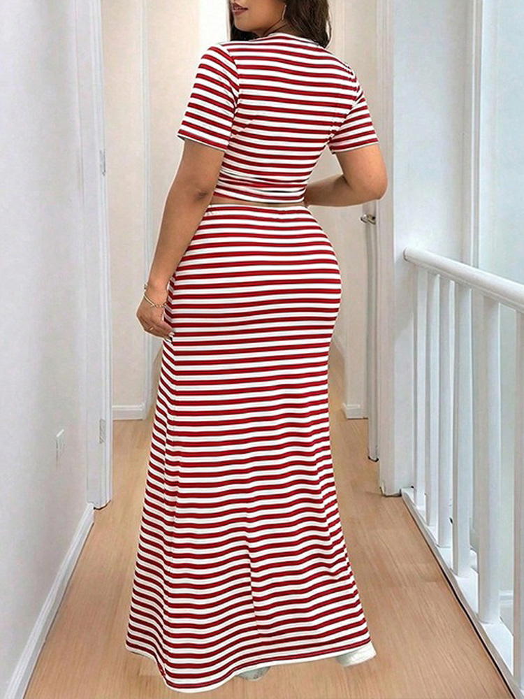 GIBSIE Plus Size Striped O-Nec - Crop Top Crochet 评论和价格